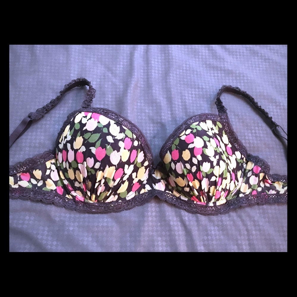 Purple Flower Print Bra